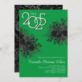 ブラックローズ ダークゴシック 卒業パーティー グリーン 招待状 (正面/裏面)