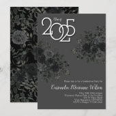 ブラックローズ ダークゴシック 卒業パーティー グレー 招待状 (正面/裏面)