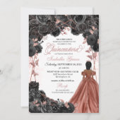 ブラックローズ ピンクバタフライ グリッター キンセアニエラ 招待状 (正面)