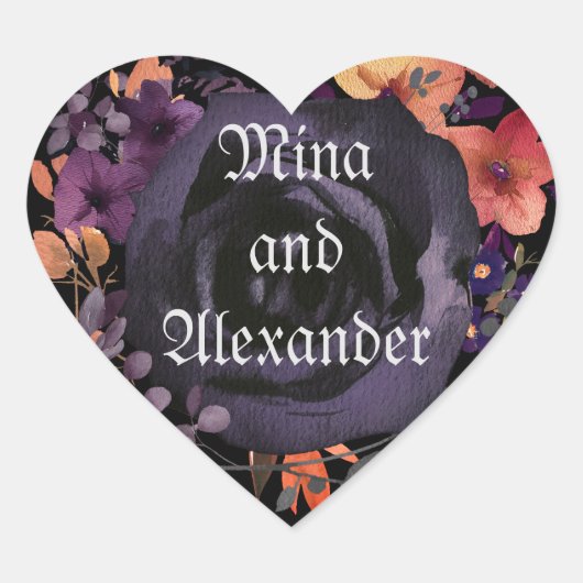 ブラックローズ フローラル ハロウィン ウェディング フェイバー ハートシール (正面)