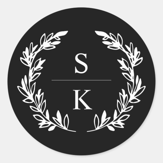 ブラックローレルリースモノグラム結婚ズシール ラウンドシール (正面)