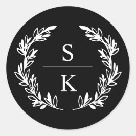 ブラックローレルリースモノグラム結婚式の封印 ラウンドシール