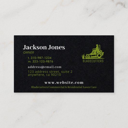 ブラックローンとグリーン気にローン+モウィングの名刺 名刺 (裏面)