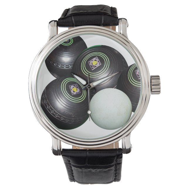 ブラックローンボウルと子猫 腕時計 (正面)