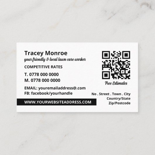 ブラックローンモーア、芝生サー気にビス 名刺 (裏面)