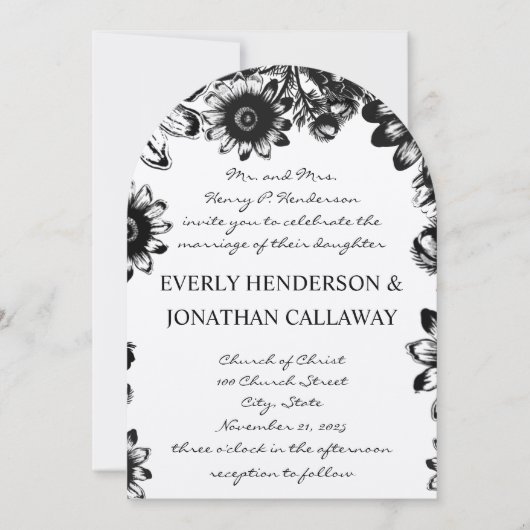 ブラックロ素朴マンティックネイビーフォント結婚式招待状 招待状 (正面)