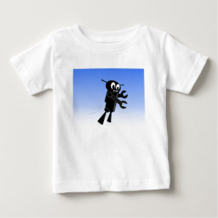 ブラックロ飛んでいるボットの青空の背景 ベビーTシャツ