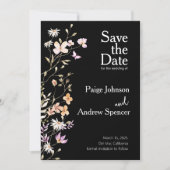 ブラックワイルドフラワーウェディングデートを保存 招待状 (正面)