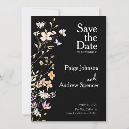 ブラックワイルドフラワーウェディングデートを保存 招待状