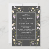 ブラックワイルドフラワーエレガントウェディング招待状 招待状 (正面)