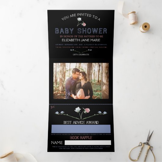ブラックワイルドフラワーエレガントベビーシャワースイート 三つ折り招待状 (内部)