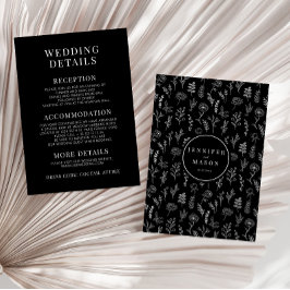 ブラックワイルドフラワーシンプルの素朴な結婚詳細 エンクロージャーカード