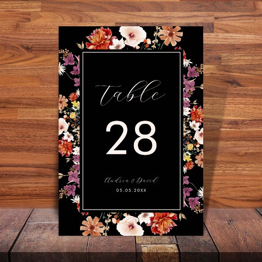 ブラックワイルドフラワーズフローラボタニカルボ結婚ホズ テーブルナンバー