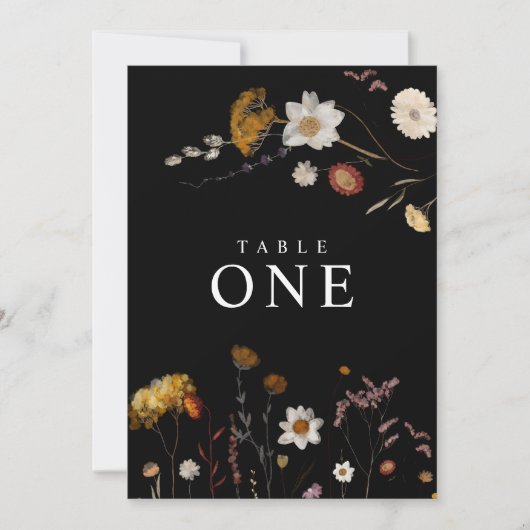 ブラックワイルドフラワーテーブル番号カード 招待状 (正面)