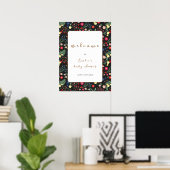 ブラックワイルドフラワーフレーム赤ちゃんシャワーへようこそ ポスター (ホームオフィス)