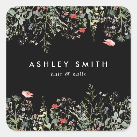 ブラックワイルドフラワーメドウ スクエアシール (正面)