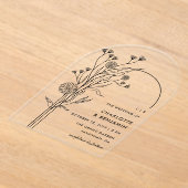 ブラックワイルドフラワーモダンミニマリスト結婚アーチズ アクリル招待状 (レイダウン)