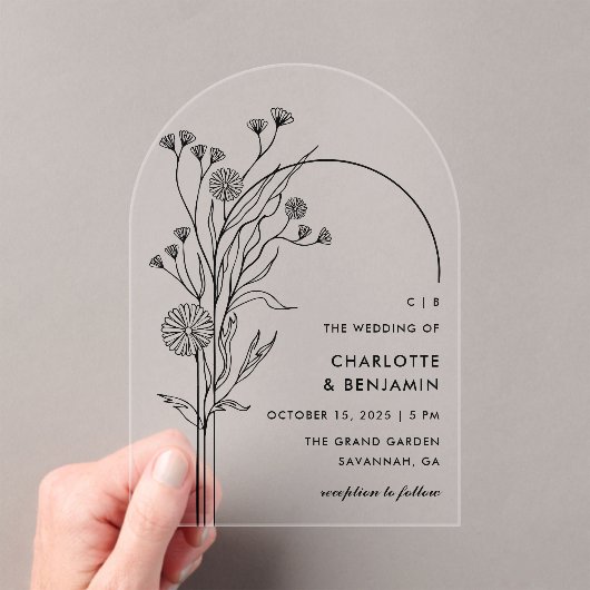 ブラックワイルドフラワーモダンミニマリスト結婚アーチズ アクリル招待状 (インサイチュ (ポータブル))