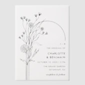 ブラックワイルドフラワーモダンミニマリスト結婚アーチズ ベラム紙招待状 (正面)