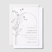 ブラックワイルドフラワーモダンミニマリスト結婚アーチズ ベラム紙招待状 (オフセット)