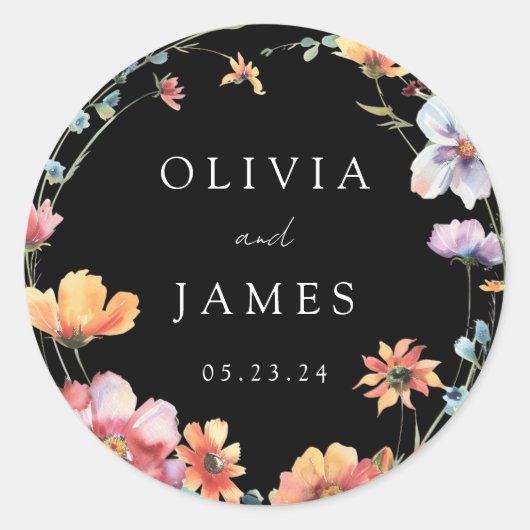 ブラックワイルドフラワーリースサマー結婚ズ ラウンドシール (正面)