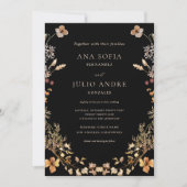 ブラックワイルドフラワー素朴リースフレーム秋の結婚式 招待状 (正面)