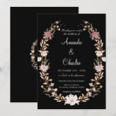 ブラックワイルドフラワー結婚ズフローラ 招待状 (正面/裏面)