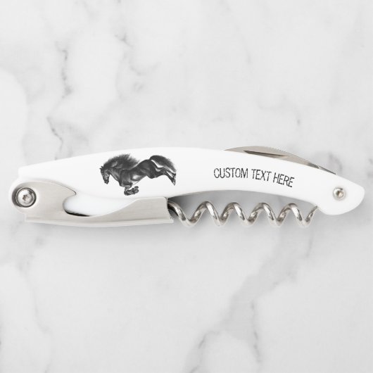 ブラックワイルドホースコルクカスタムスクリュー文字 ソムリエナイフ (正面)