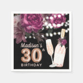 ブラックワインラグジュアリー30歳パーソナライズされた誕生日 スタンダードカクテルナプキン (正面)