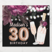 ブラックワインラグジュアリー30歳パーソナライズされた誕生日 スパークリングワインラベル (シングルラベル)