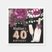 ブラックワインラグジュアリー40歳パーソナライズされた誕生日 スタンダードカクテルナプキン (正面)
