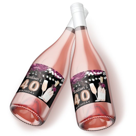 ブラックワインラグジュアリー40歳パーソナライズされた誕生日 スパークリングワインラベル