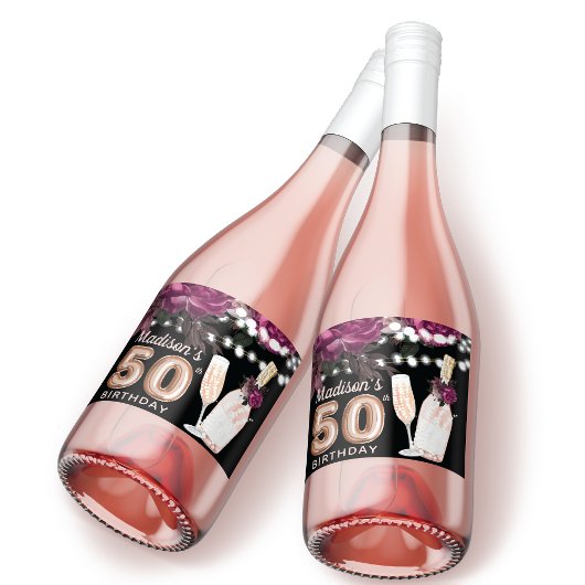 ブラックワインラグジュアリー50誕生日 パーソナライズされた スパークリングワインラベル