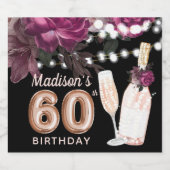 ブラックワインラグジュアリー60誕生日 パーソナライズされた スパークリングワインラベル (シングルラベル)