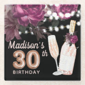 ブラックワパーソナライズされたインラグジュアリー30歳の誕生日 ガラスコースター (正面)