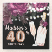 ブラックワパーソナライズされたインラグジュアリー40歳の誕生日 ガラスコースター (正面)