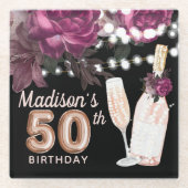 ブラックワパーソナライズされたインラグジュアリー50誕生日 ガラスコースター (正面)