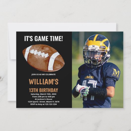 ブラックワンサッカー誕生日招待状w写真 招待状 (正面)