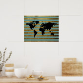 ブラックワールドストライプマップ ポスター (キッチン)