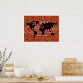 ブラックワールドマップ水玉模様 ポスター (キッチン)