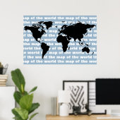 ブラックワールドマップ ポスター (ホームオフィス)