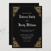 ブラックヴィンテージアンティークレース結婚式招待状 招待状 (正面/裏面)