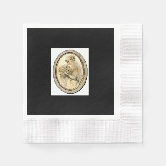 ブラックヴィンテージウェディング&ブライダルシャワー花嫁 縁ありカクテルナプキン (正面)