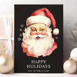 ブラックヴィンテージウォーターカラーサンタクロースクリスマス シーズンカード<br><div class="desc">フェスティバルの挨拶を私たちの黒いヴィンテージ水の色サンタクロースのクリスマスホリデーカードで送信！背景に魅力的サンタの懐かしい水彩画イラストレーションを施し、繊細な雪鮮やか雪で飾ったカード。休日の応援を広めるのに最適な、このカードはクリスマスの永遠の精神を捉える。内側は空白の、友人や家族のためにメッセージをパーソナライズできる。カード高品質ストックで作られたこのホリデーカードは必ず受信者に喜びを与える。共有この美しいヴィンテージのホリデーカードで季節のインスパイア魔法。</div>