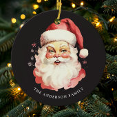 ブラックヴィンテージウォーターカラーサンタクロースクリスマス セラミックオーナメント