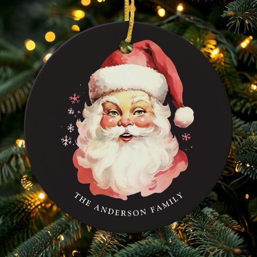 ブラックヴィンテージウォーターカラーサンタクロースクリスマス セラミックオーナメント