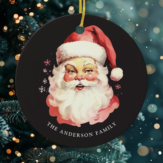 ブラックヴィンテージウォーターカラーサンタクロースクリスマス セラミックオーナメント