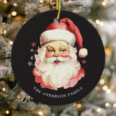 ブラックヴィンテージウォーターカラーサンタクロースクリスマス セラミックオーナメント