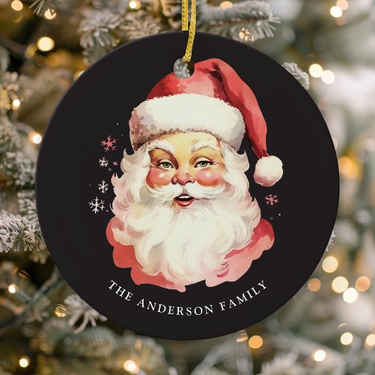 ブラックヴィンテージウォーターカラーサンタクロースクリスマス セラミックオーナメント
