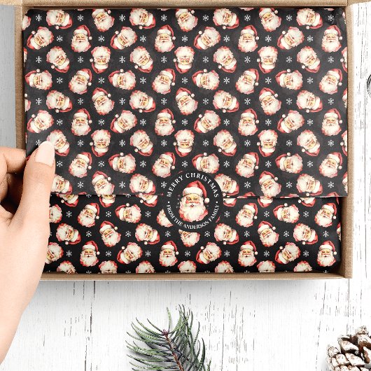 ブラックヴィンテージウォーターカラーサンタクロースクリスマス 薄葉紙